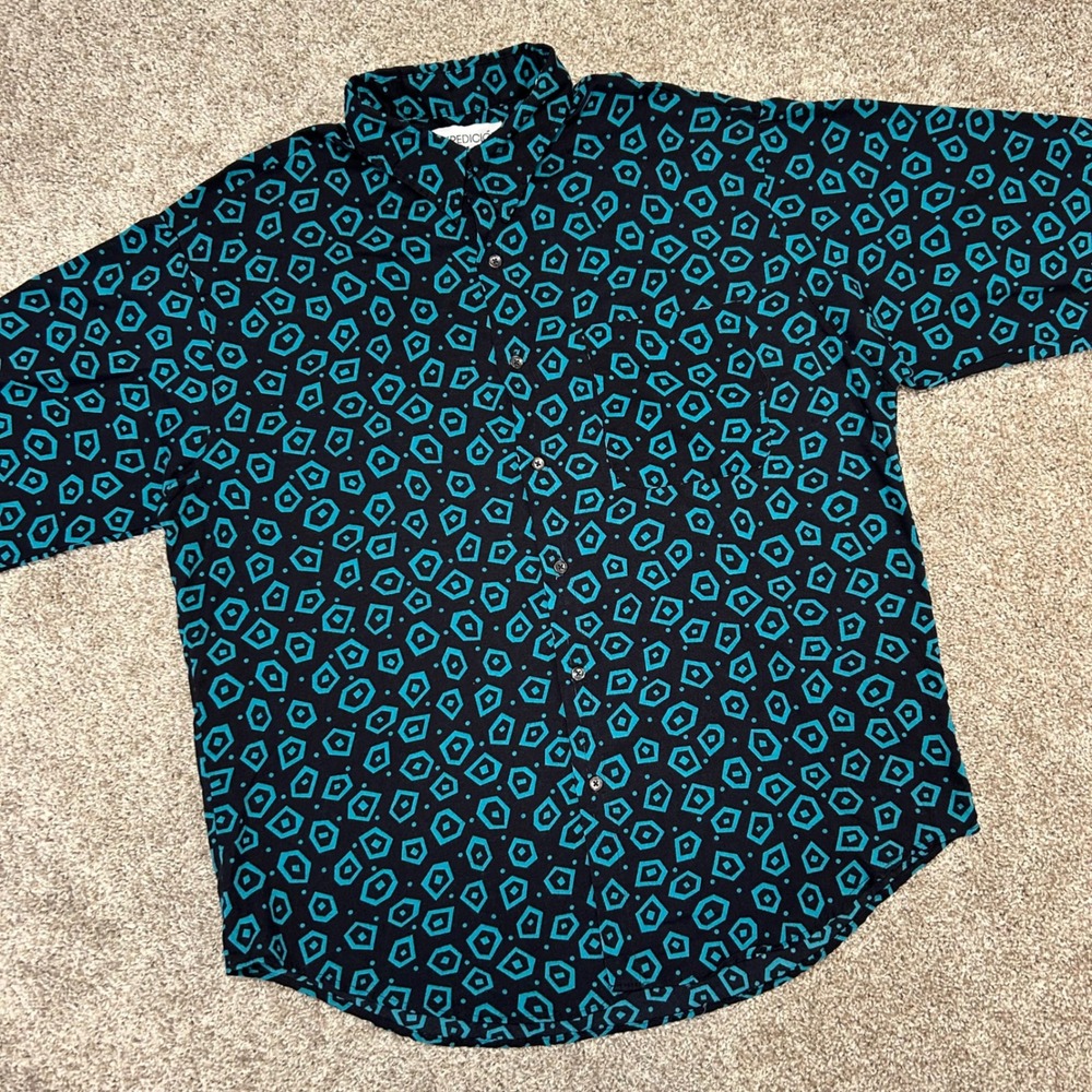 Vintage Abstract Geometric Button Shirt‎ Men Large Made In USA Expedicion Moda